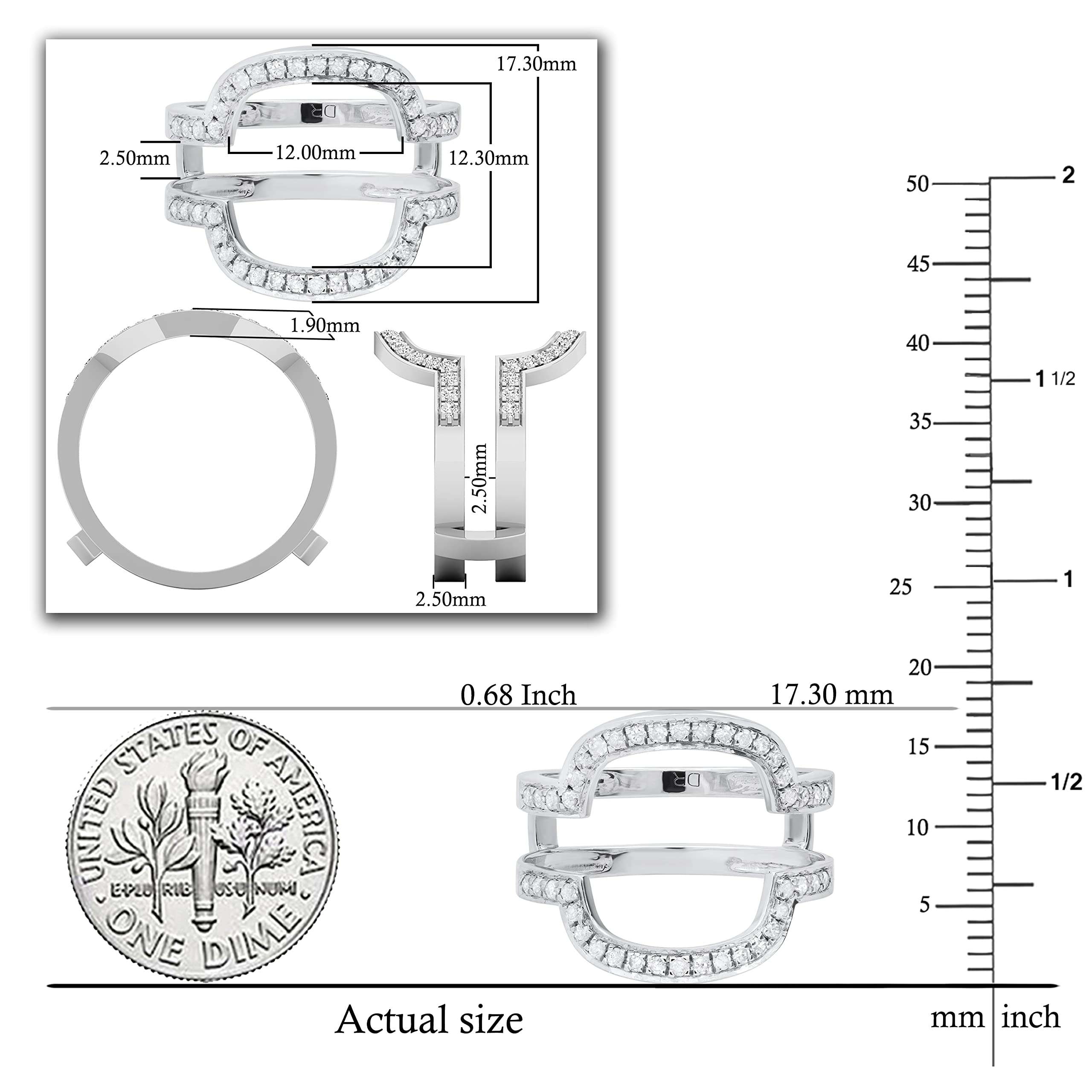 Dazzlingrock Collection 0.34 Carat (ctw) Round White Diamond Enhancer Double Guard Anniversary Wedding Wrap Band Ring 1/3 CT | 925 Sterling Silver, Size 8.5