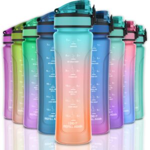 KITART 15oz Kids Sports Water Bottles for School with Spout Lid (Blue Pink Orange)