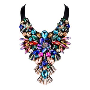 flyonce costume statement collar necklace, multicolor rhinestone crystal vintage chunky necklace for women