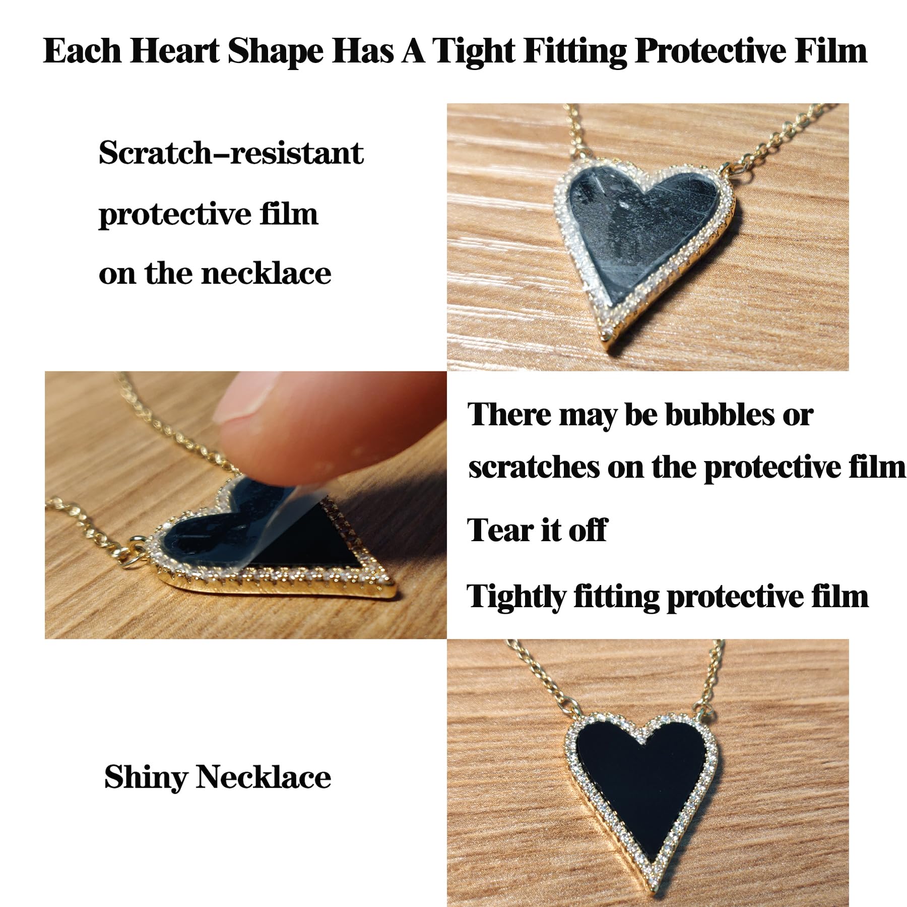 JINGDR Black Heart Necklace for Women Trendy Preppy Jewelry Gold Plated Black Love Heart Pendant, Heart Paperclip Chain Necklace Cute Heart Necklaces for Women Dainty Jewelry (Black)