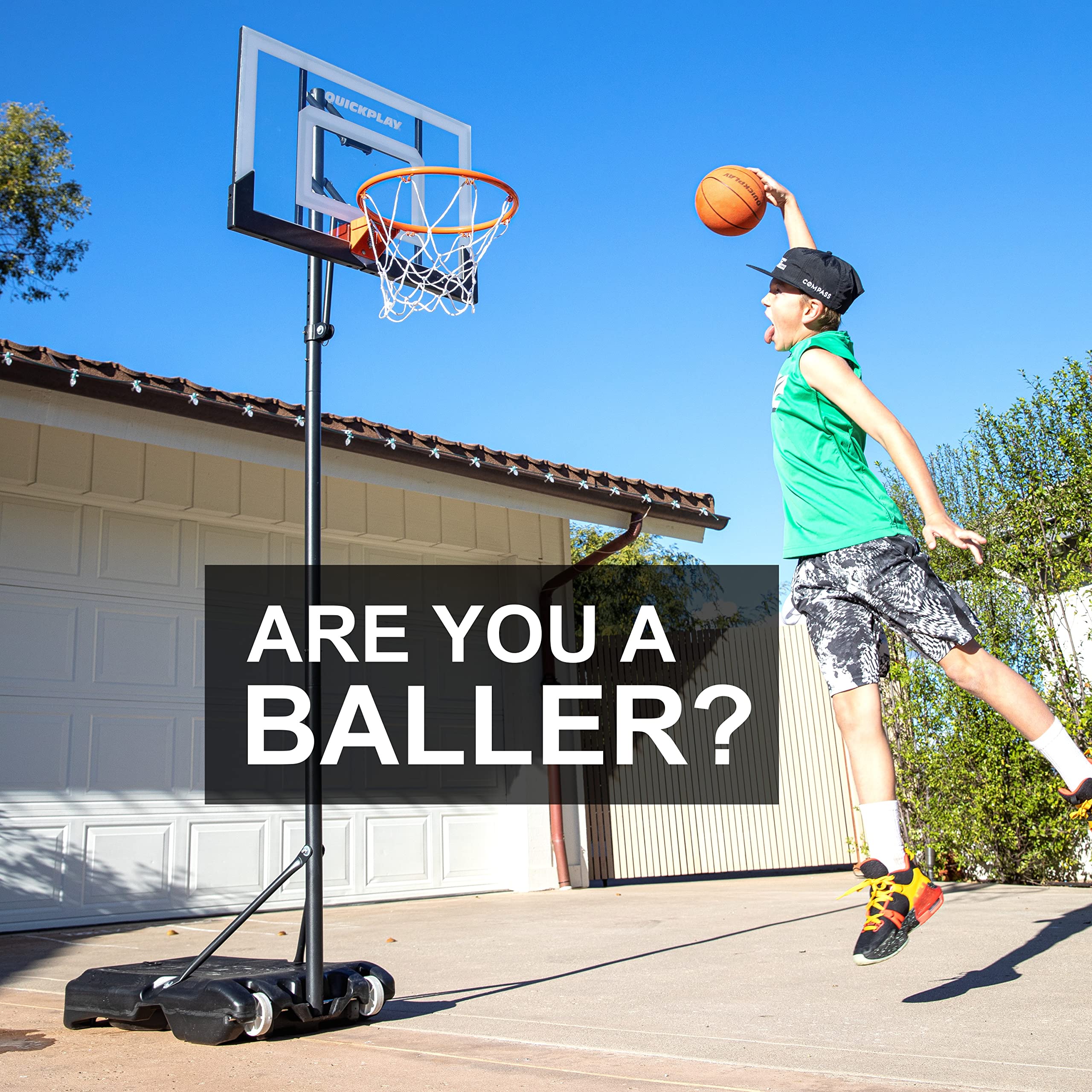 QUICKPLAY Baller Mini Hoop System | Portable Basketball Hoop System with Adjustable Height Pole