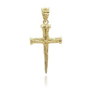 polished 14k yellow gold nail cross christian faith pendant charm necklace