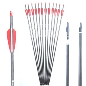 colorful eagle 28/30/31 inches spine 300/400 pure carbon arrows with red and white color for recurve/compound bows archery hunting （pack of 12） (spine 400, 28 inches)