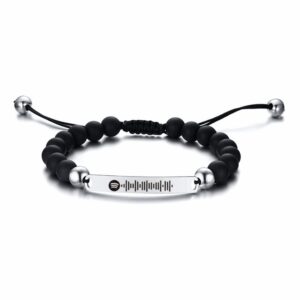 LiFashion Personalized Spotify Code Bracelet Custom Stainless Steel Adjusted Black White Beaded Onyx Music Spotify Scan Code Display Song Bracelets Inspirational Jewelry for Men Women