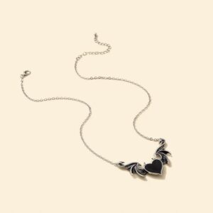 KURTCB Gothic Heart Wing Necklace Demon Horn Black Kpop Punk Vintage EMO Pendant Chain Necklace for Women (Black)