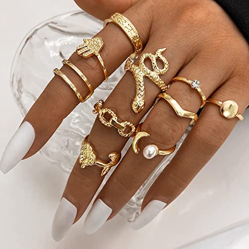 YEEZII 68 Pcs Gold Knuckle Rings Set for Women, Stackable Rings Boho Joint Finger Midi Rings Silver Hollow Carved Crystal Stacking Rings Pack