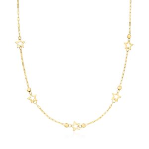 ross-simons italian 14kt yellow gold paper clip link star station necklace. 20 inches