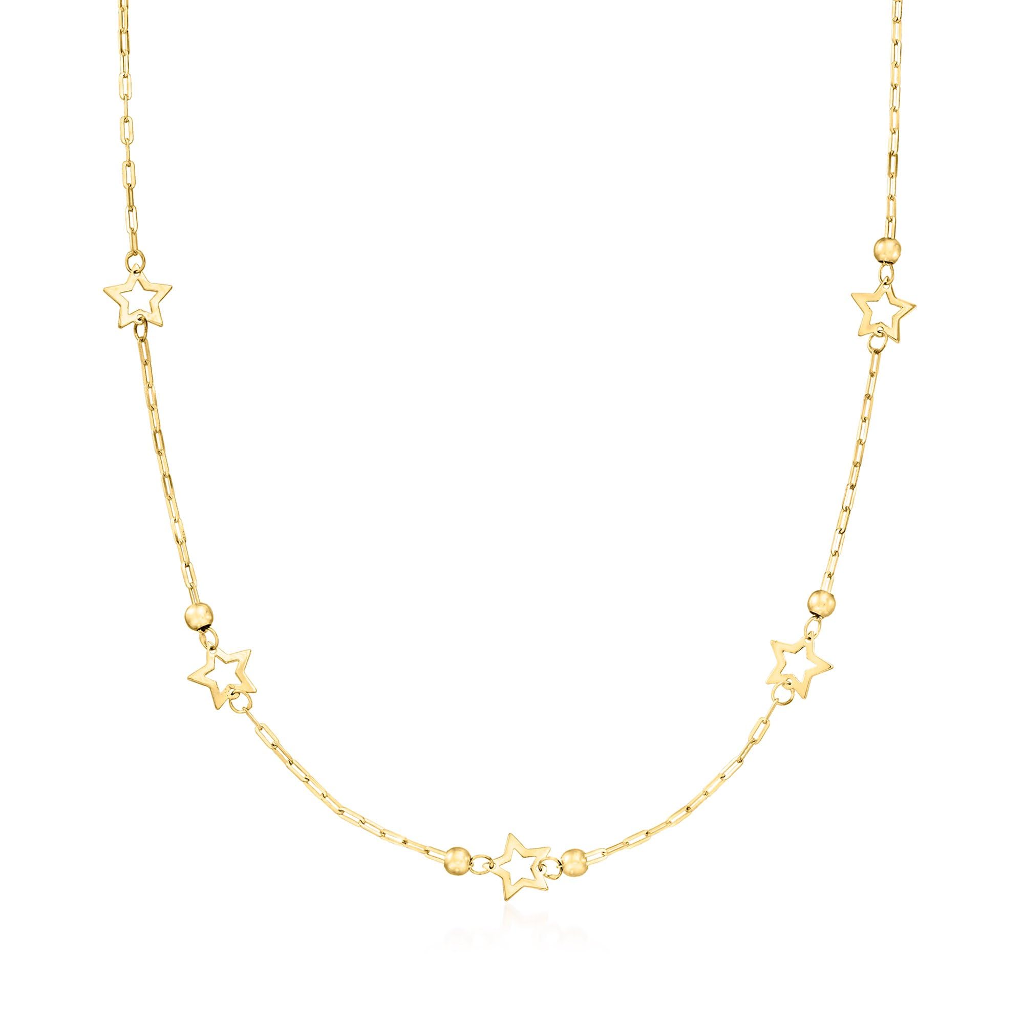 Ross-Simons Italian 14kt Yellow Gold Paper Clip Link Star Station Necklace. 20 inches