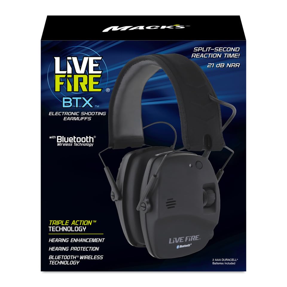 Mack's Live Fire BTX Electronic Shooting Earmuffs with Bluetooth Wireless Technology for Hunting, Tactical, Target, Skeet and Trap Shooting