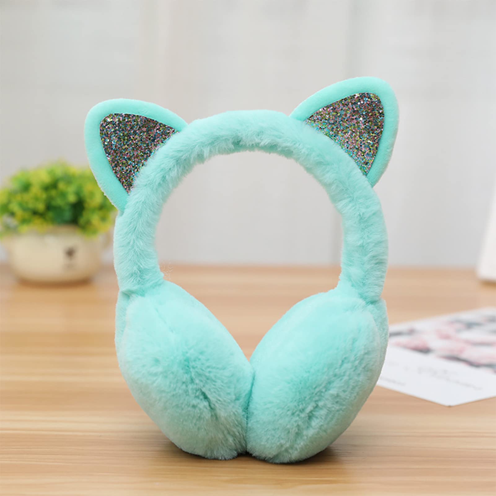 CHUANGLI Winter Warm Cat Ear Muffs for Women Girls Cute Catear Earmuff Ladies Headband Faux Fur Earmuffs Plush Ear Warmers