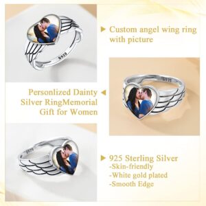 Memory Rings Personalized with Picture Custom Made 925 Sterling Silver Heart Shaped Photo Ring Memorial Jewelry Gift for Women