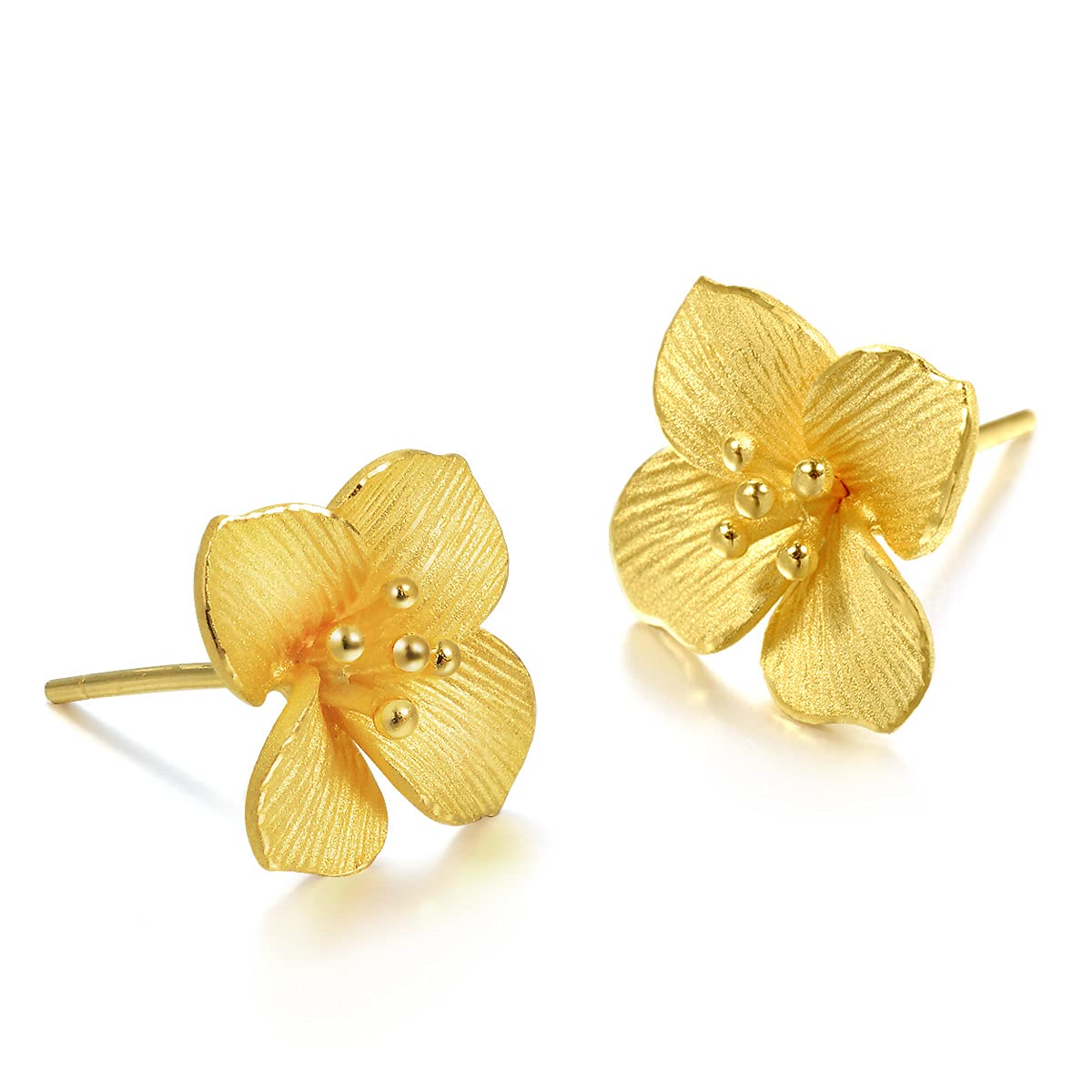 CHOW SANG SANG 999.9 24K Gold Price-by-Weight 4.49g Gold Hydrangeas Stud Earrings for Women and Wedding Occasion 86594E (0.12 tael/ 4.49 Grams, Gold)