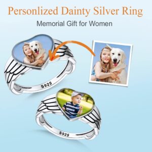 Memory Rings Personalized with Picture Custom Made 925 Sterling Silver Heart Shaped Photo Ring Memorial Jewelry Gift for Women