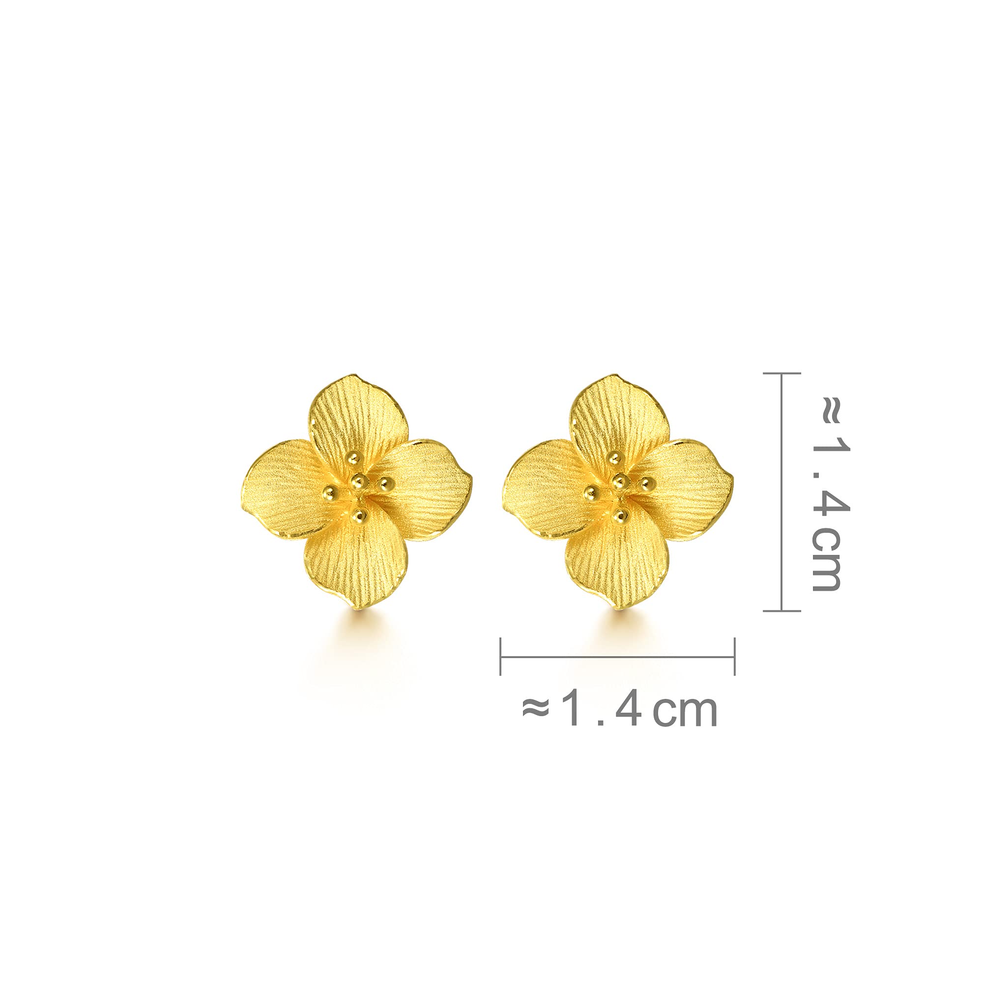 CHOW SANG SANG 999.9 24K Gold Price-by-Weight 4.49g Gold Hydrangeas Stud Earrings for Women and Wedding Occasion 86594E (0.12 tael/ 4.49 Grams, Gold)