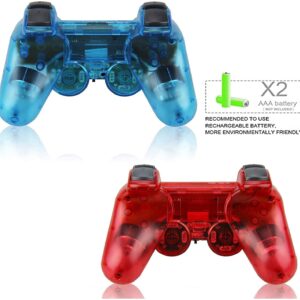 Rzzhgzq PS2 Wireless Controller 2.4G Play Station 2 Gamepad 2 Pack Dual Vibration Compatible with Sony Play -station 2 Console (ClearBlue +ClearRed)