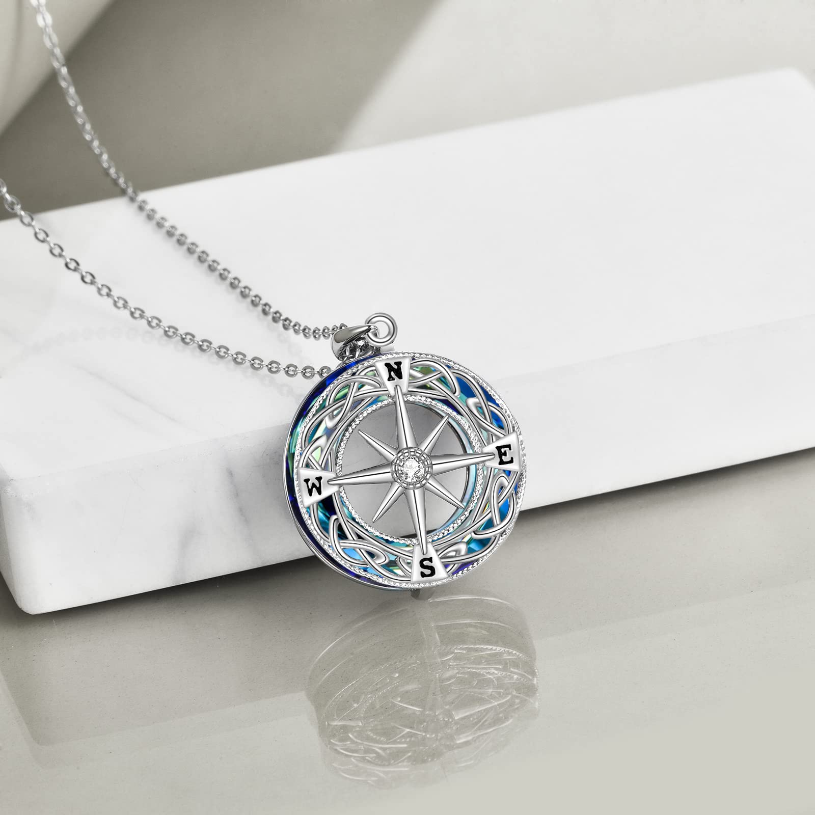 ONEFINITY Compass Necklace Sterling Silver Celtic Knot Abalone Shell Necklace Graduation Friendship Talisman Travel Necklace Inspirational Graduation Gift Jewelry Gifts for Women