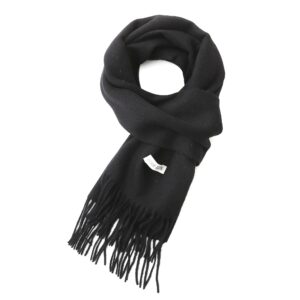 linişte 100% Pure Wool Scarf - Men and Women Winter Warm Soft Luxurious Solid Colors Gift Box Black