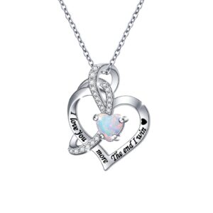 Valentine's Day Jewelry, 925 Sterling Silver Engraved I Love You More The End I Win Lab Opal CZ Infinity Heart Charm Pendant Necklace Jewelry for Women Friend Wife,18 inch