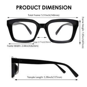 NULOOQ Fashion Vintage Square Non-prescription Clear Lens Glasses for Women Men, Thick Frame Fake Eyeglasses (Black + Transparent) - 2 Pack