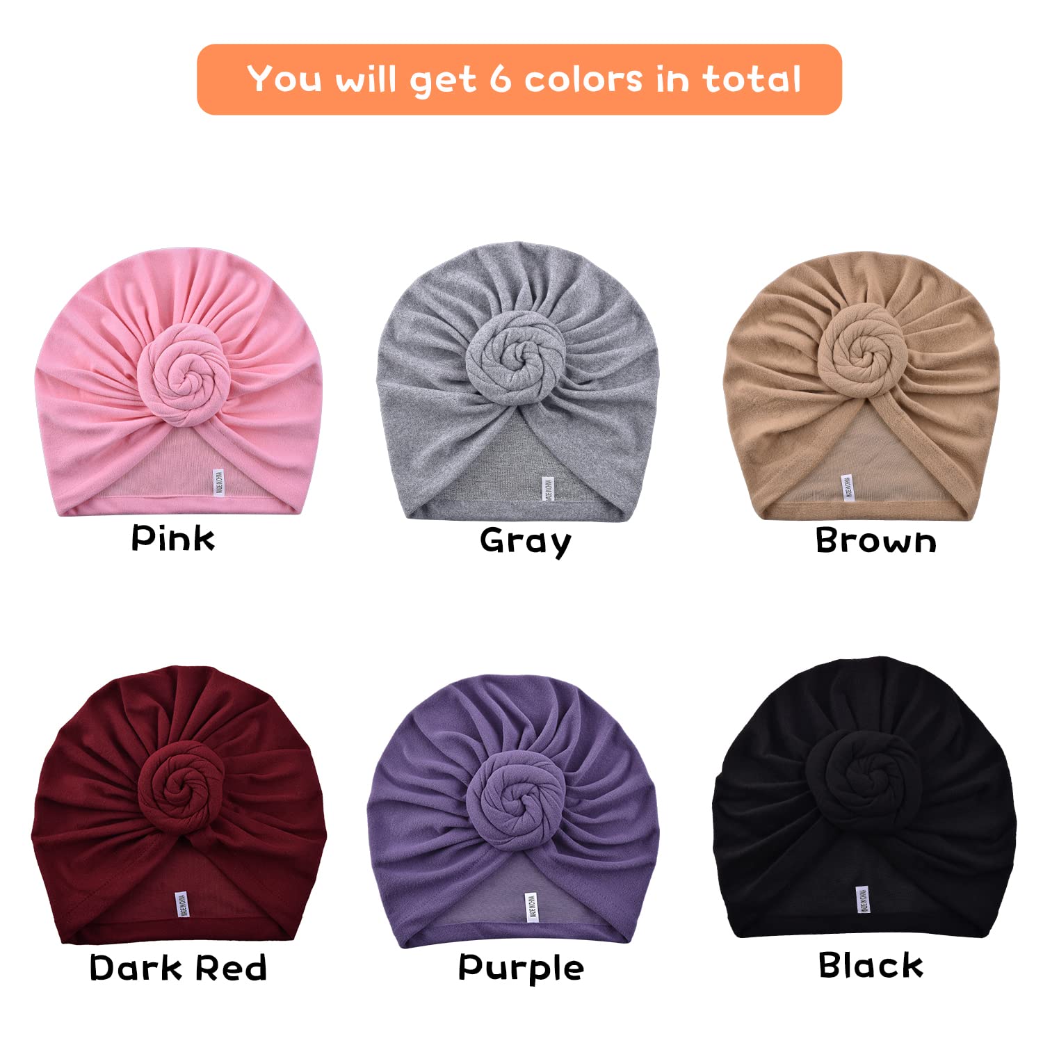 6 Pcs Head Wrap for Women Turban Hats Headband African Twist Knot Pre-Tied Headwraps for Female Beanie Caps