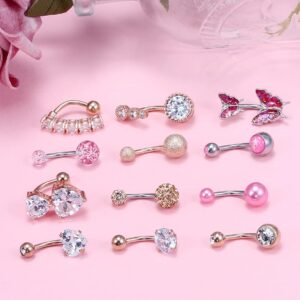 Vsnnsns 14G Belly Button Rings Belly Rings for Women Stainless Steel CZ Opal Belly Piercing Jewelry Surgical Steel Butterfly Belly Button Rings Curved Navel Ring Body Jewelry Piercing Rose Gold