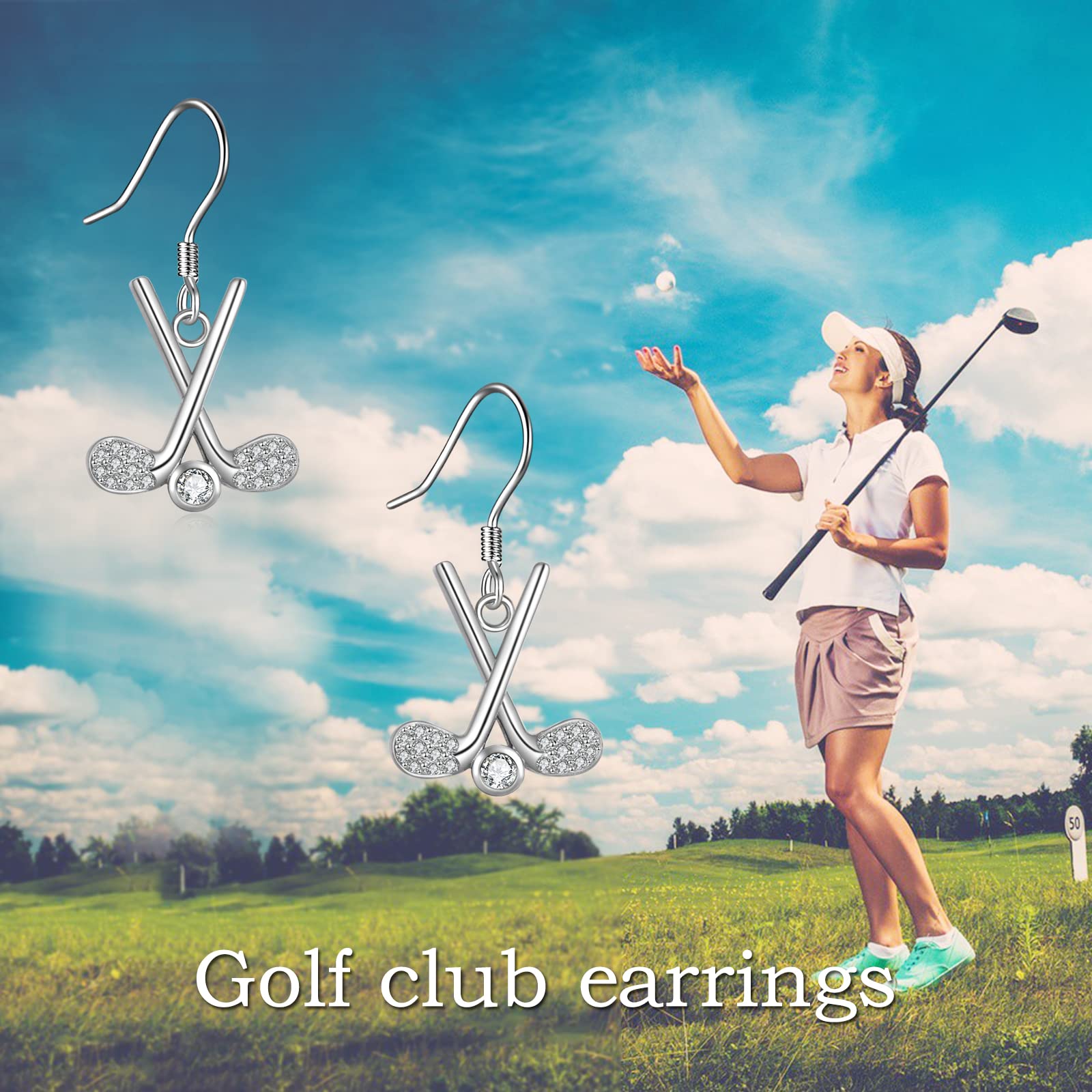 YAFEINI Golf Earrings Gifts Sterling Silver Golf Club And Ball Dangle Earrings Golf Jewelry for Women Golf Lovers Gifts