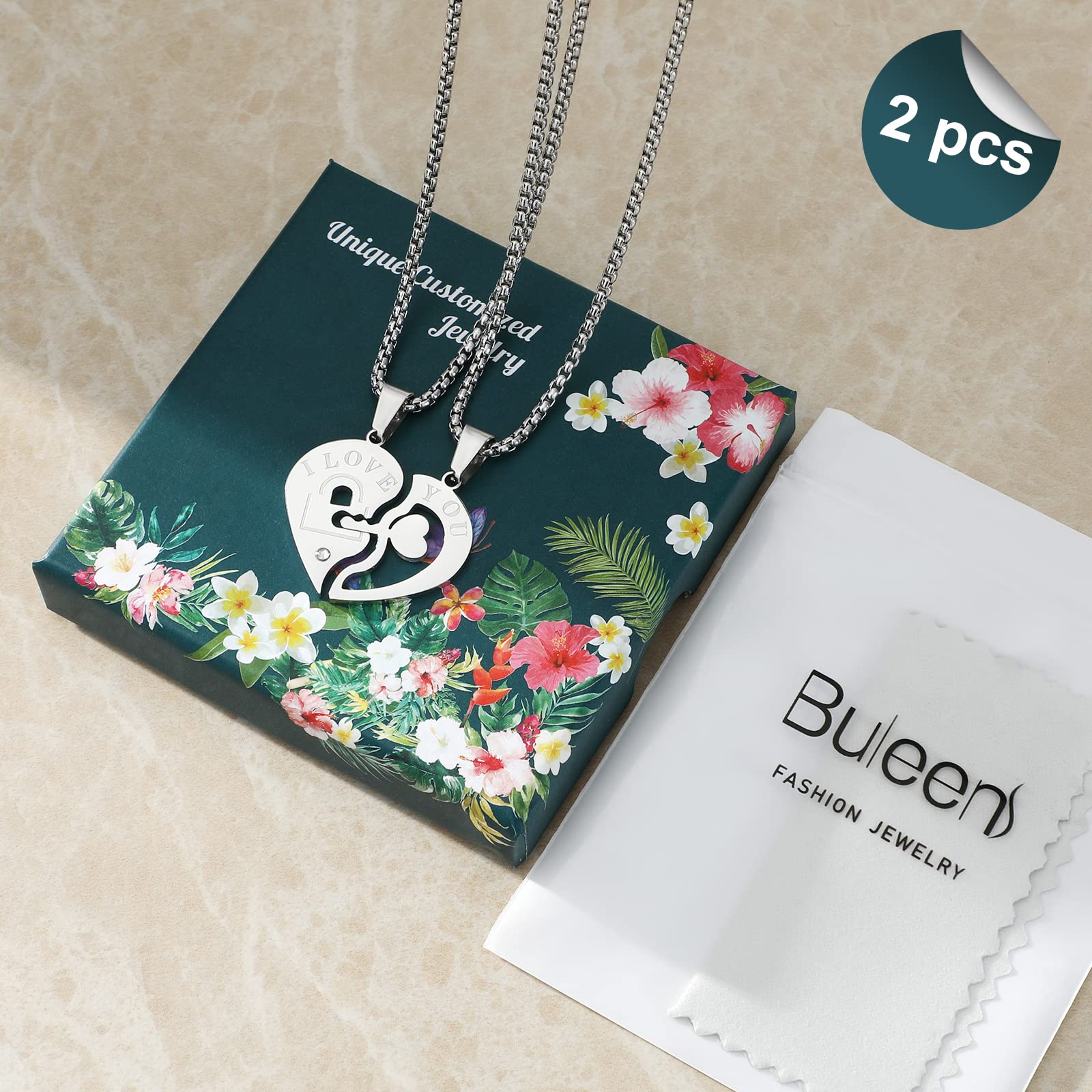 Buleens Heart Pendant Necklaces for Women Mens Girls Bff Couple Friendship Matching Yin Yang Sun Moon Magnet Necklace Lock Key Anchor Chain Set Stainless Steel Cubic Zirconia (Lock Heart Couple Necklaces -005)