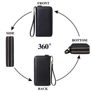 SENDEFN Leather Women Wallet RFID Blocking Zipper Around Phone Holder Clutch Wristlet Large Capacity