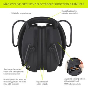 Mack's Live Fire BTX Electronic Shooting Earmuffs with Bluetooth Wireless Technology for Hunting, Tactical, Target, Skeet and Trap Shooting