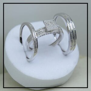 Dazzlingrock Collection 0.27 ctw Round White Diamond Square Head Trio Ring Set in 925 Sterling Silver, W-8 & M-8