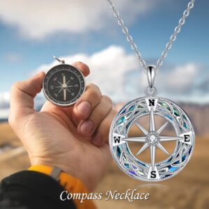 ONEFINITY Compass Necklace Sterling Silver Celtic Knot Abalone Shell Necklace Graduation Friendship Talisman Travel Necklace Inspirational Graduation Gift Jewelry Gifts for Women