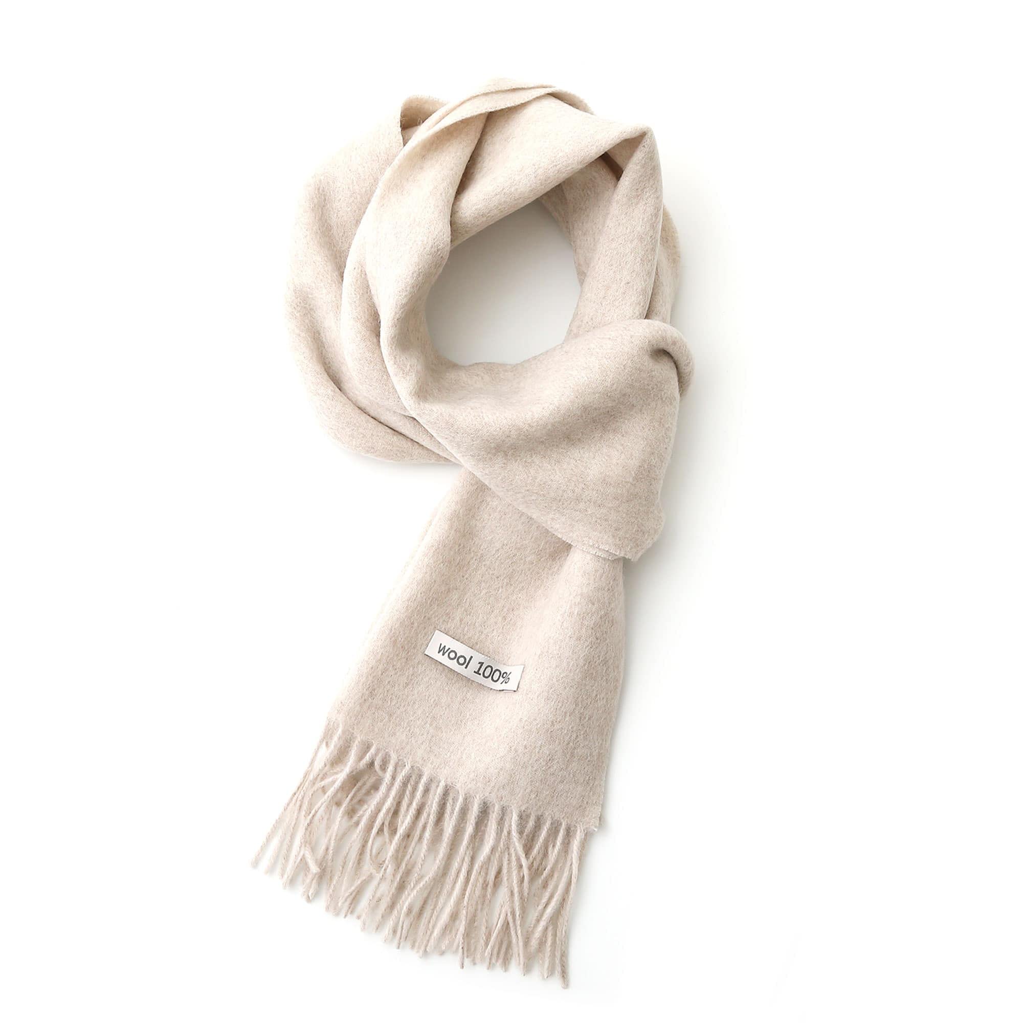 linişte 100% Pure Wool Scarf - Men and Women Winter Warm Soft Luxurious Solid Colors Gift Box Cream