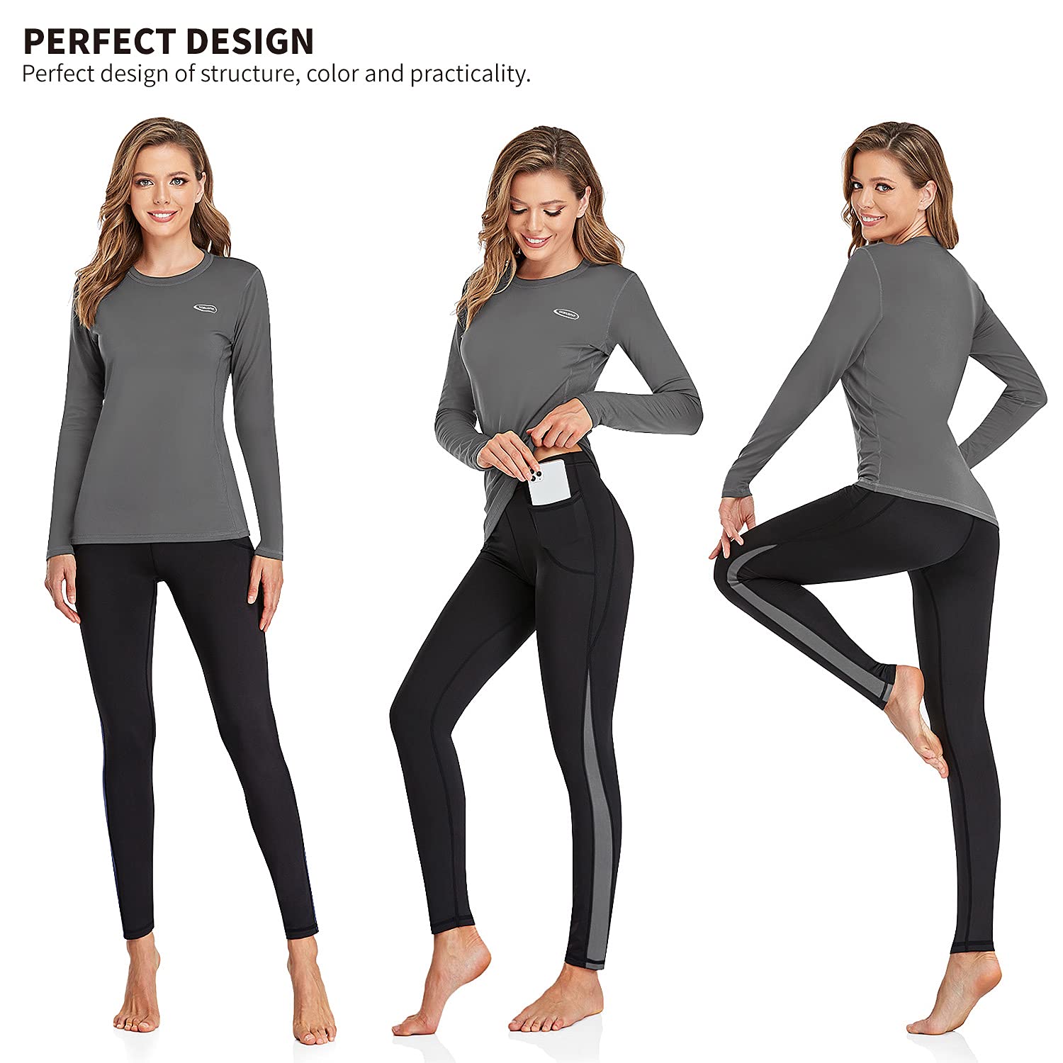 HiZiTi Thermal Underwear for Women Long Johns Set with Fleece Lined Base Layer Suits (Grey, X-Large)