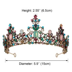 SWEETV Queen Crown for Women - Baroque Wedding Tiaras and Crowns, Jeweled Costume Tiara Princess Crown, Prom Birthday Party Headpiece,Old Gold Multicolored