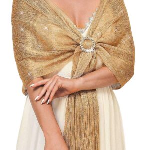 Aukmla Shawls and Wraps for Evening Dresses Party Scarf with Crystal Buckle Weddings Accessories for Bride and Bridesmaids (Gold)