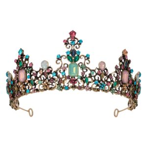 SWEETV Queen Crown for Women - Baroque Wedding Tiaras and Crowns, Jeweled Costume Tiara Princess Crown, Prom Birthday Party Headpiece,Old Gold Multicolored