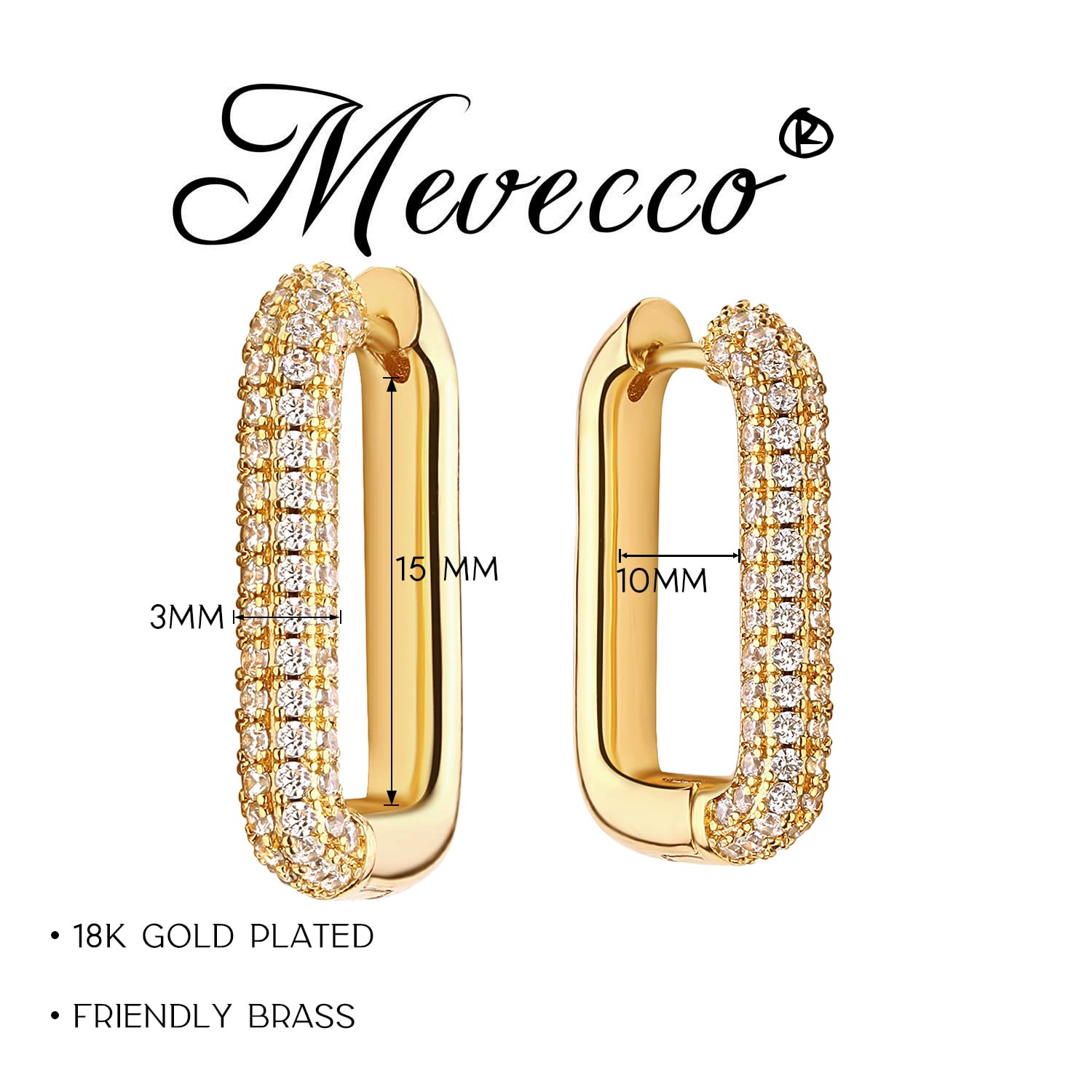 MEVECCO Gold U Shape Huggie Hoop Earrings 18K Gold Plated Dainty Cubic Zirconia Oval Huggie Earring for Women Cute minimalist Fashion Hoops Sleeper Earrings Jewelry