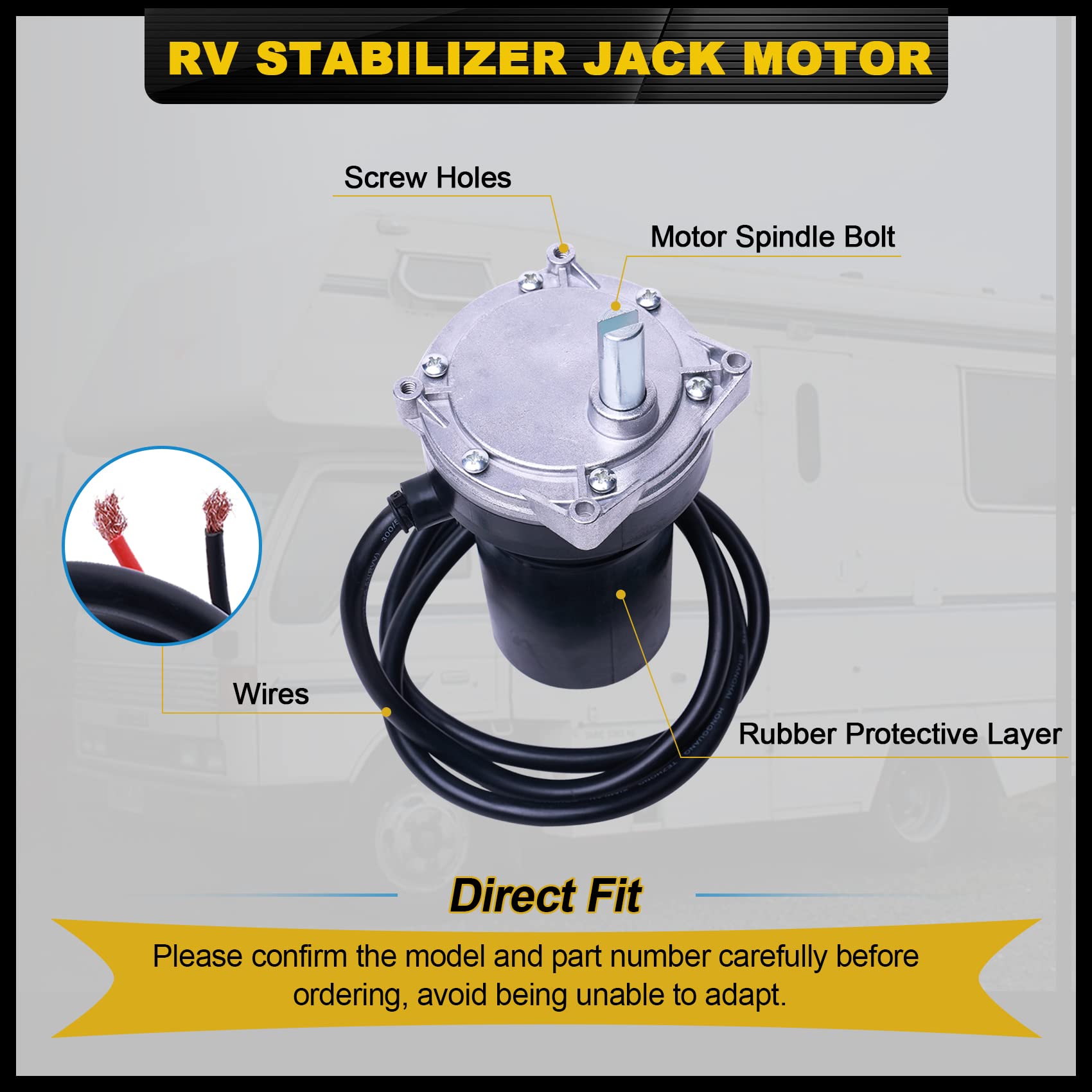 Rear Electric Stabilizer Jack Motor Compatible with Lippert 113407, 352338, 138445, 178562, 162307, for Stabilizer Jacks 337199 369774 298707 | Replace# K01285-C800, K01285C800, K01531A800 K01531-A800