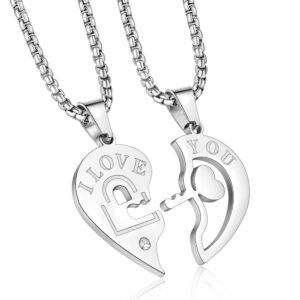 buleens heart pendant necklaces for women mens girls bff couple friendship matching yin yang sun moon magnet necklace lock key anchor chain set stainless steel cubic zirconia (lock heart couple necklaces -005)