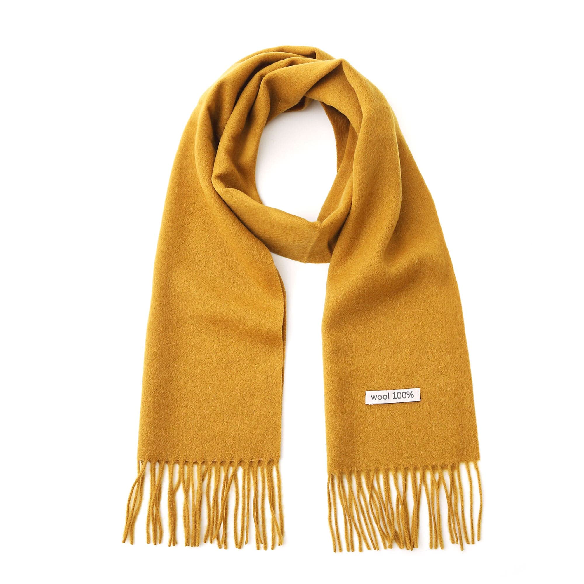 linişte 100% Pure Wool Scarf - Men and Women Winter Warm Soft Luxurious Solid Colors Gift Box Mustard