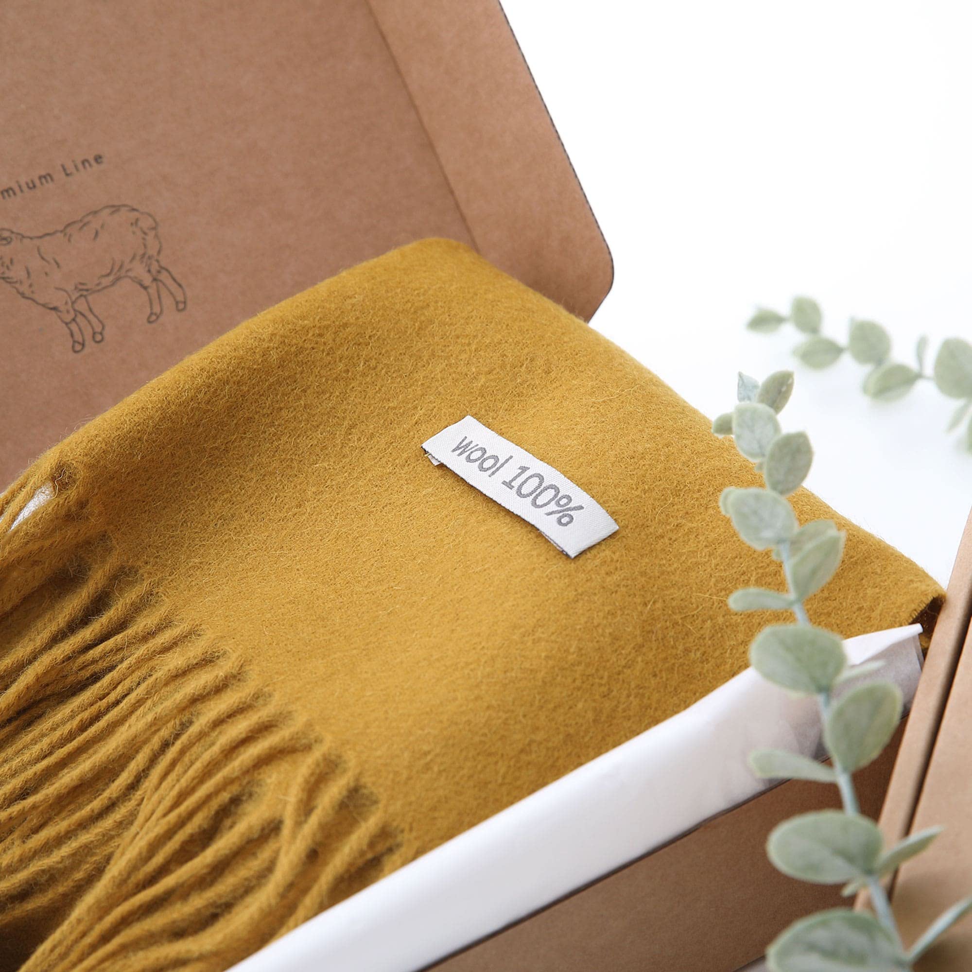 linişte 100% Pure Wool Scarf - Men and Women Winter Warm Soft Luxurious Solid Colors Gift Box Mustard