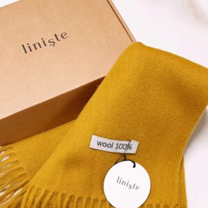 linişte 100% Pure Wool Scarf - Men and Women Winter Warm Soft Luxurious Solid Colors Gift Box Mustard