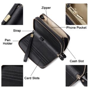 SENDEFN Leather Women Wallet RFID Blocking Zipper Around Phone Holder Clutch Wristlet Large Capacity