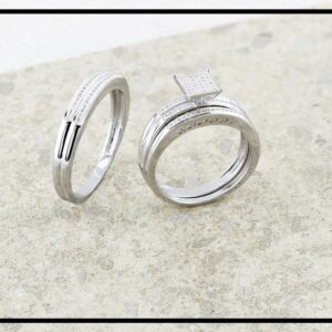 Dazzlingrock Collection 0.27 ctw Round White Diamond Square Head Trio Ring Set in 925 Sterling Silver, W-8 & M-8