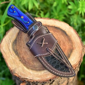 BG Knives 9.25" Overall Length Handmade Damascus Steel Hunting Fixed Blade Skinner Knife With Leather Sheath, Pakkawood Handle BG-133