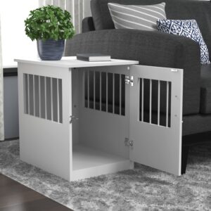 ClosetMaid Pet Crate End Table Furniture for Small Dogs or Cats Under 12 lbs, White Wood Finish