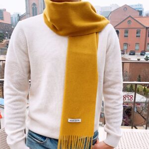 linişte 100% Pure Wool Scarf - Men and Women Winter Warm Soft Luxurious Solid Colors Gift Box Mustard