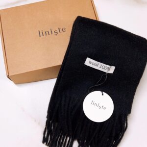 linişte 100% Pure Wool Scarf - Men and Women Winter Warm Soft Luxurious Solid Colors Gift Box Black