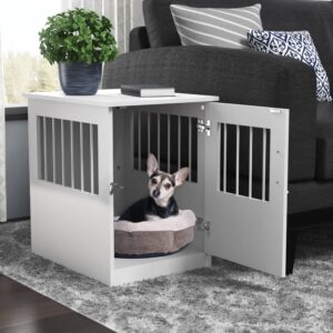 ClosetMaid Pet Crate End Table Furniture for Small Dogs or Cats Under 12 lbs, White Wood Finish