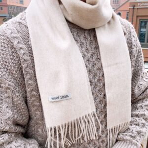 linişte 100% Pure Wool Scarf - Men and Women Winter Warm Soft Luxurious Solid Colors Gift Box Cream